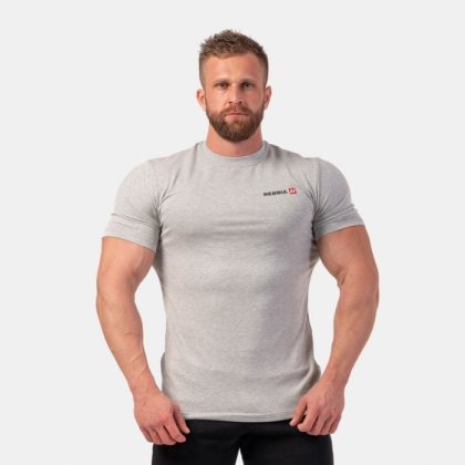 NEBBIA Pánske tričko Minimalist Logo svetlo sivé XXL