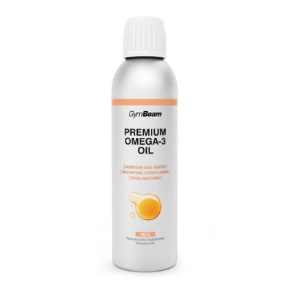 GymBeam Premium Omega-3 tekutý rybí olej s citrusovou príchuťou citrusové ovocie