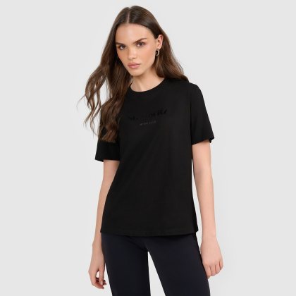 T-shirt loose s potlačou dámsky - čierny