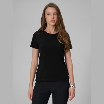 T-shirt slim hladký dámsky - čierny