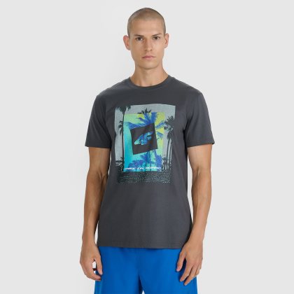 T-shirt regular s potlačou pánsky - sivý