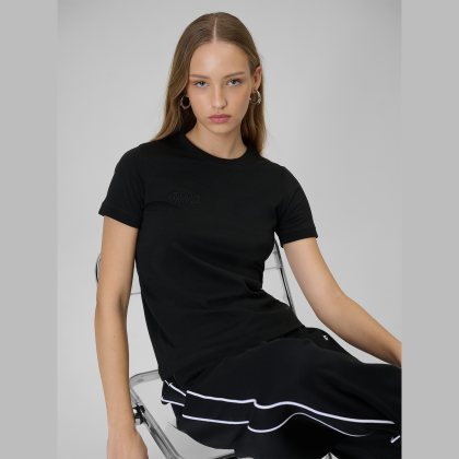 T-shirt regular s potlačou dámsky - čierny