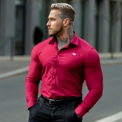 Strečová košeľa Iron Aesthetics Slim Stretch, bordová