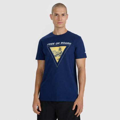 T-shirt regular s potlačou pánsky - tmavomodrý