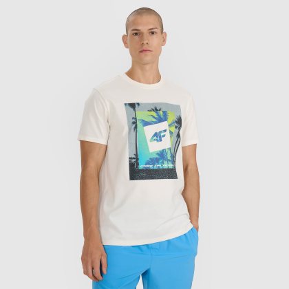 T-shirt regular s potlačou pánsky - béžový