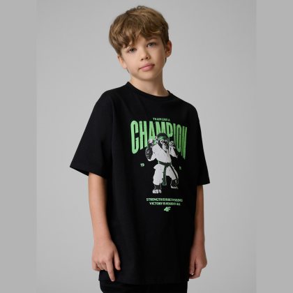 T-shirt loose s potlačou chlapčenský - čierny
