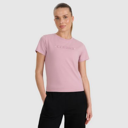 T-shirt slim s potlačou dámsky - ružový