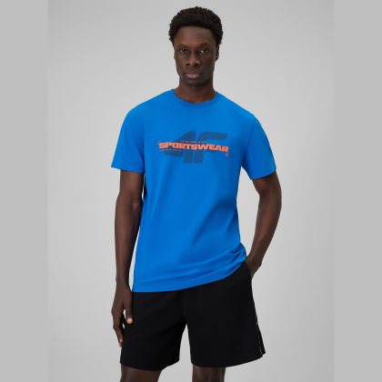 T-shirt regular s potlačou pánsky - modrý
