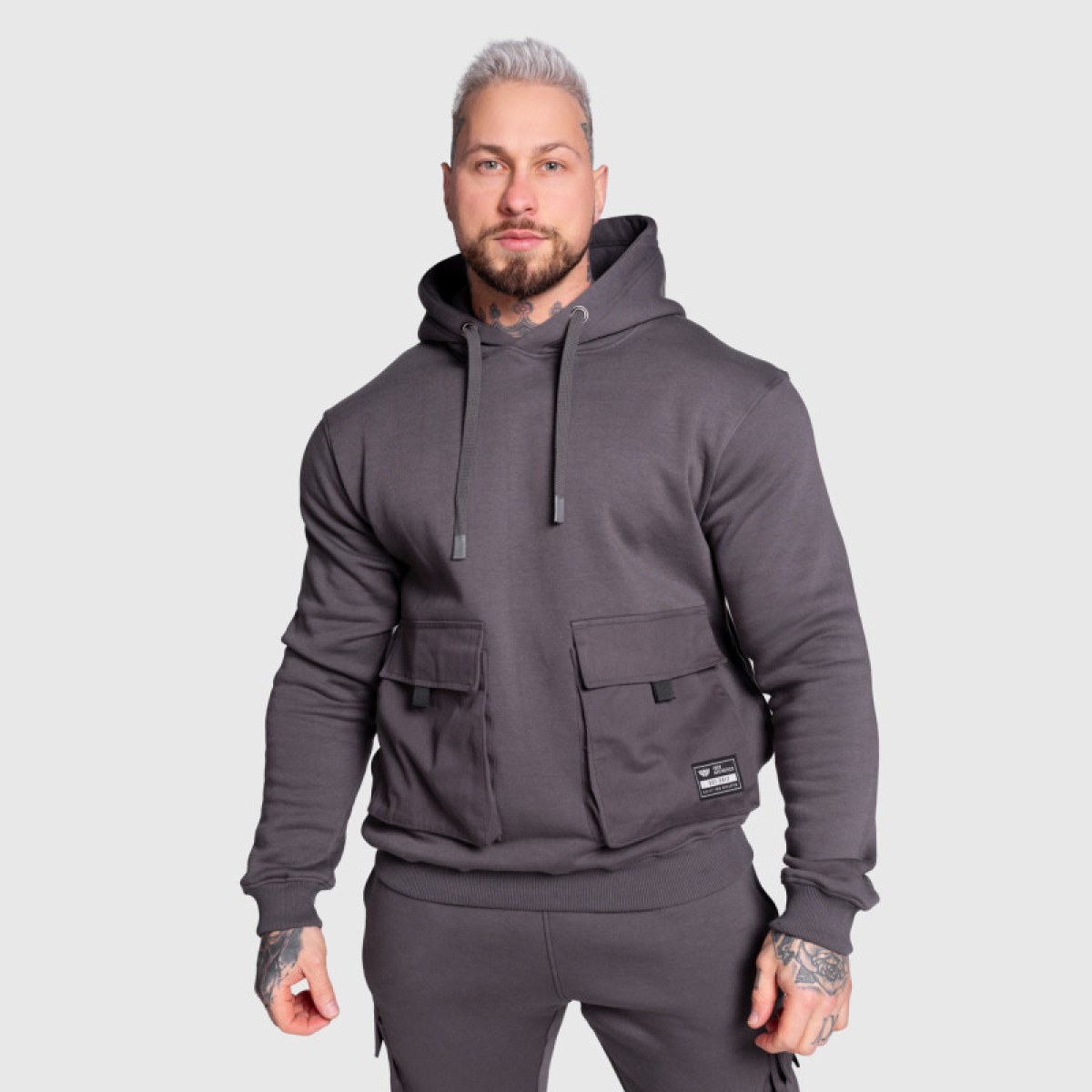 Mikina s kapucňou Iron Aesthetics Cargo Hoodie, tmavosivá · záber 4