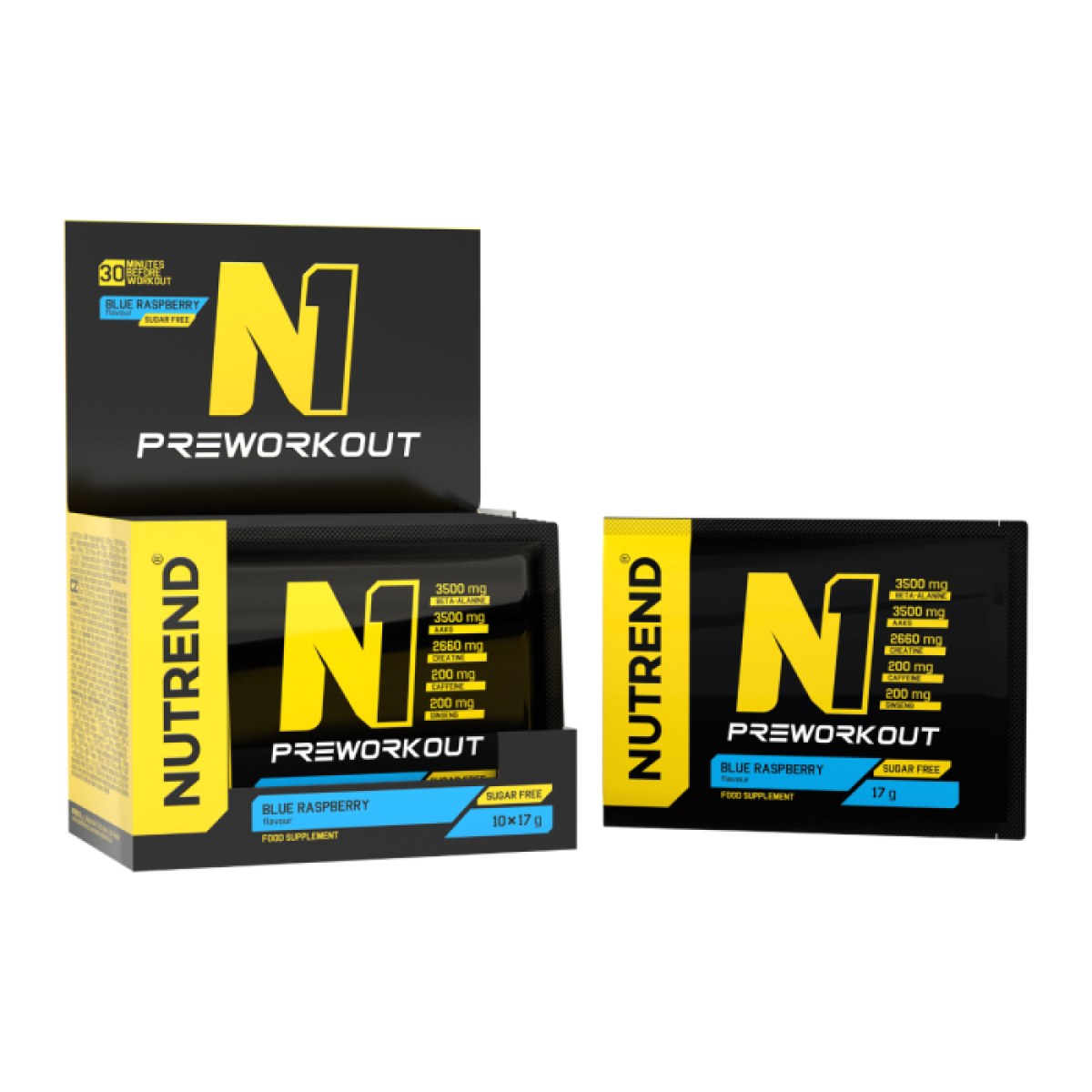 NUTREND N1 Pre-Workout modrá malina · záber 1