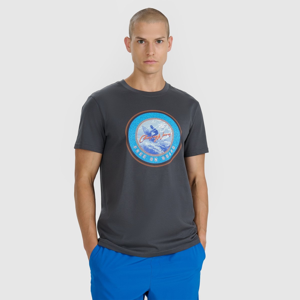 T-shirt regular s potlačou pánsky - sivý · záber 1