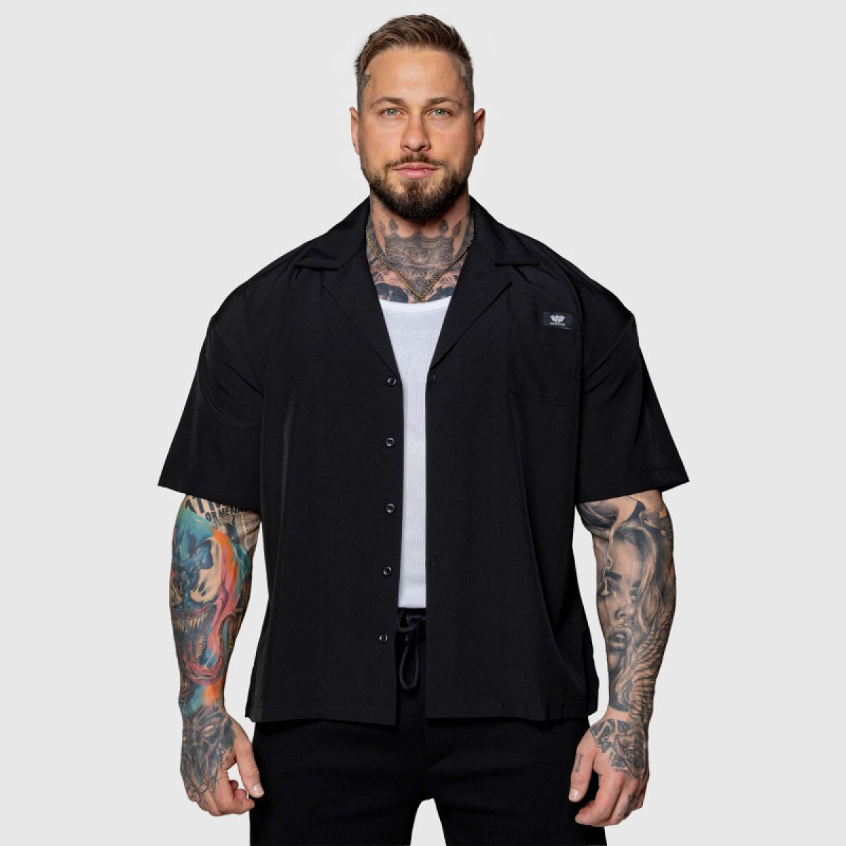 Oversized košeľa Iron Aesthetics Cuban, čierna · záber 1