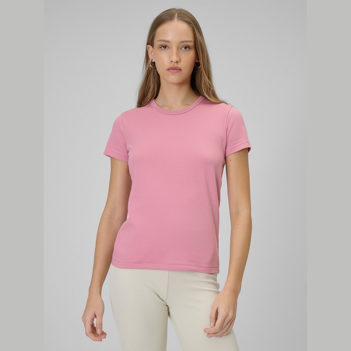 T-shirt slim hladký dámsky - ružový · záber 1