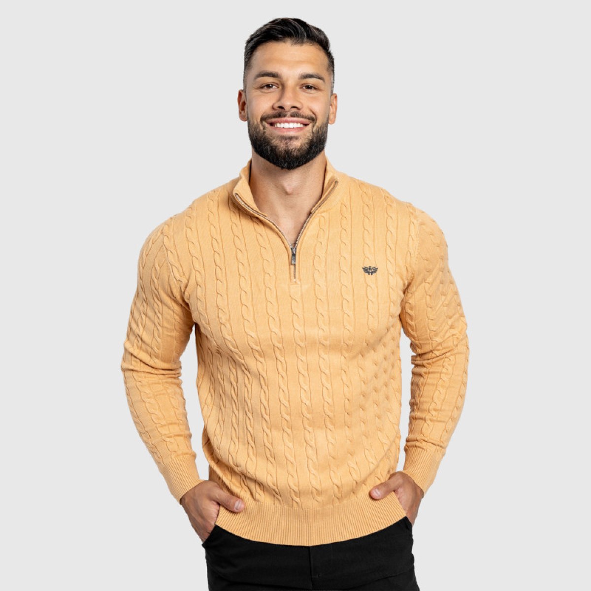 Pánsky sveter Iron Aesthetics Cable Knit, camel · záber 2