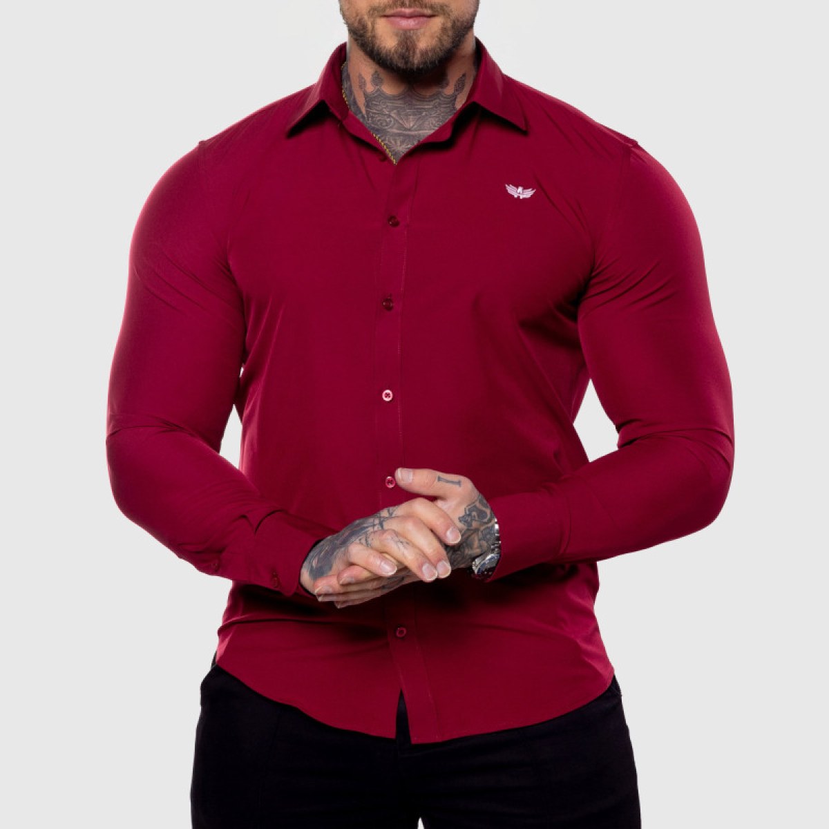 Strečová košeľa Iron Aesthetics Slim Stretch, bordová · záber 2