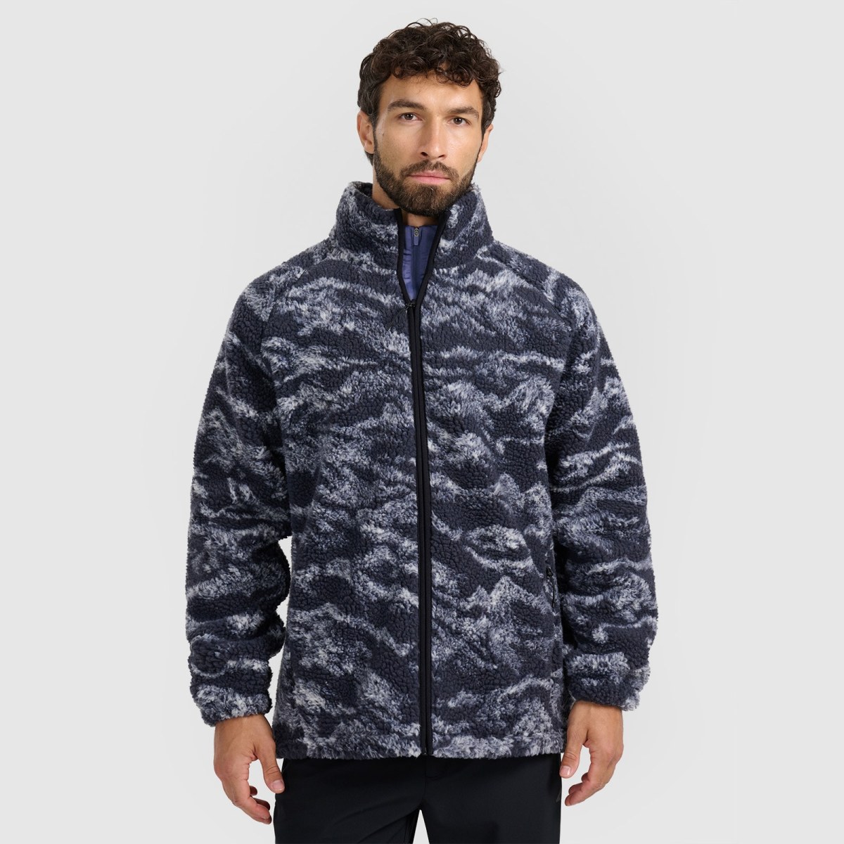 Unisex sherpa oversize fleece so stojačikom - tmavomodrý · záber 1