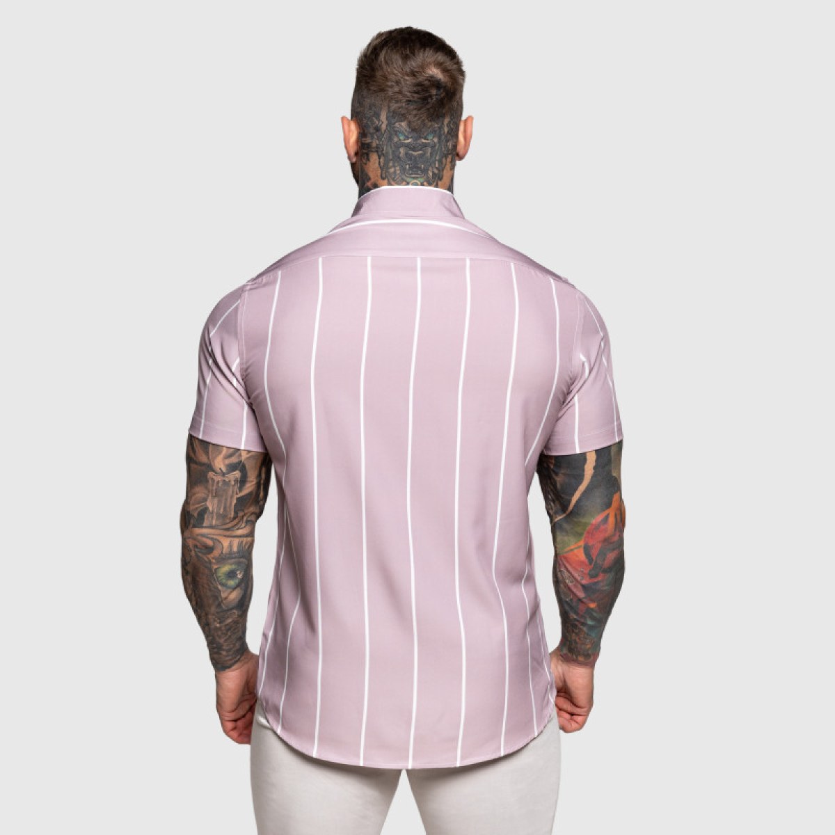 Strečová košeľa Iron Aesthetics Short Stripe, svetlofialová · záber 2