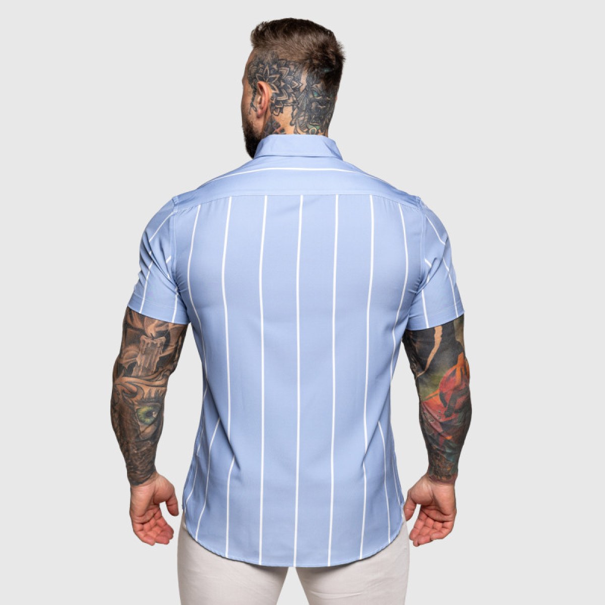 Strečová košeľa Iron Aesthetics Short Stripe, modrá · záber 2