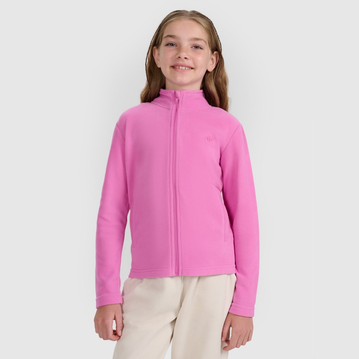Dievčenský fleece s golierom slim - ružový · záber 1