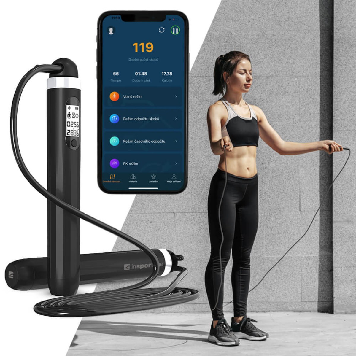 Inteligentné švihadlo inSPORTline Jumpsmart - Farba: Čierna · záber 1