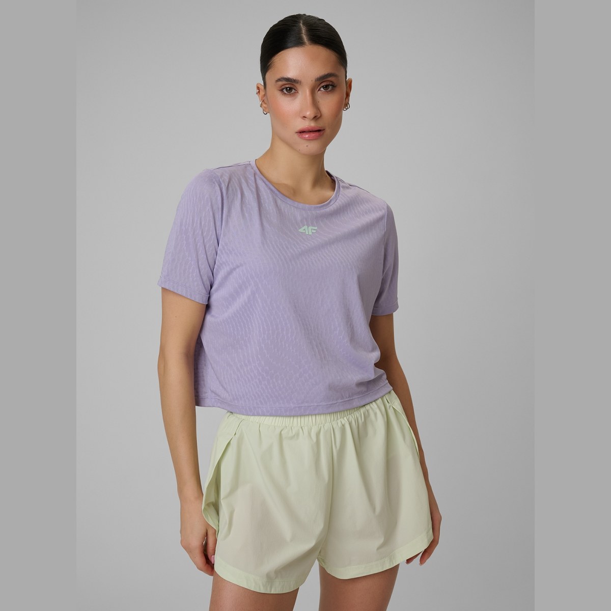 Crop top slim tréningový rýchloschnúci dámsky - fialový · záber 1