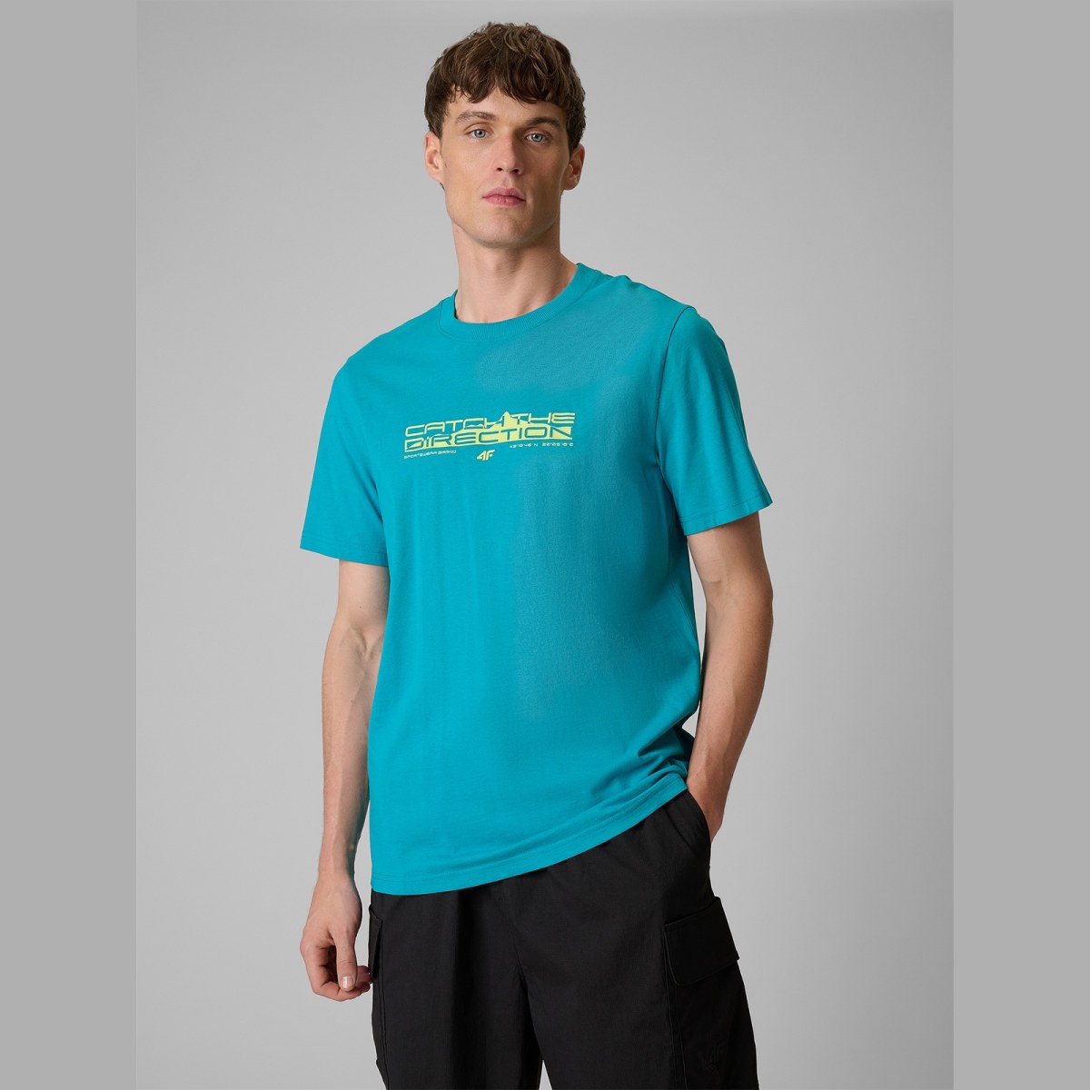 T-shirt regular s potlačou pánsky - tyrkysový · záber 1