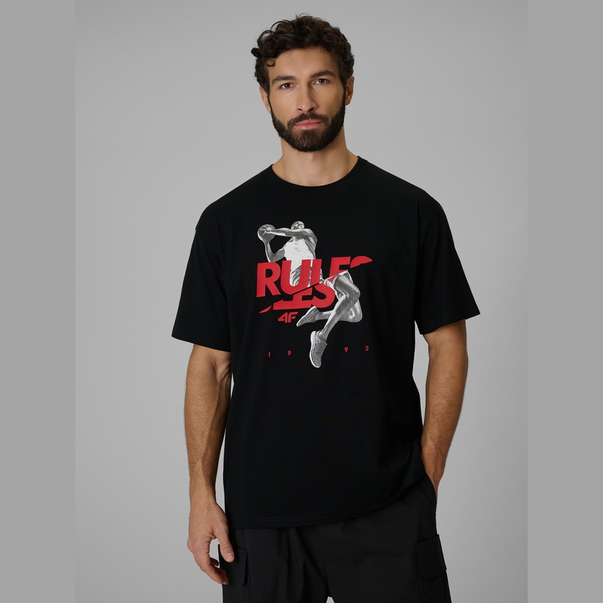T-shirt loose s potlačou pánsky - čierny · záber 1