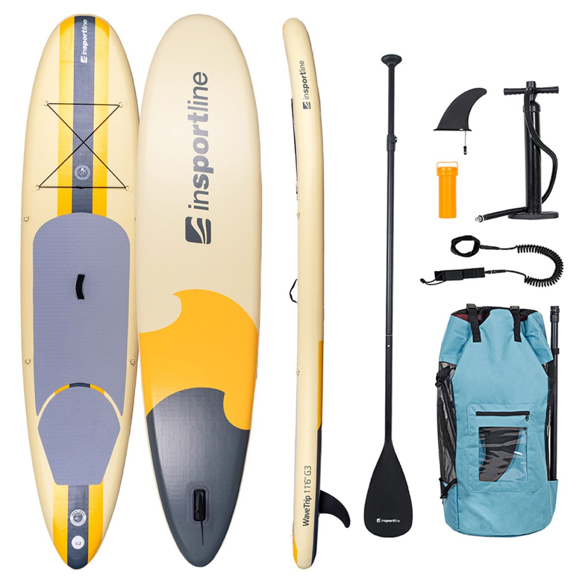 Paddleboard s príslušenstvom inSPORTline WaveTrip 11'6" G3 - Farba: Žltá · záber 1