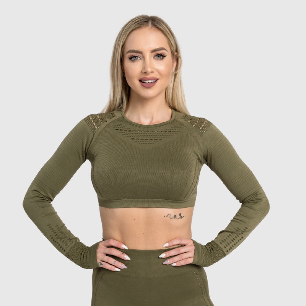Bezšvový crop top Iron Aesthetics Rift, zelený · záber 3