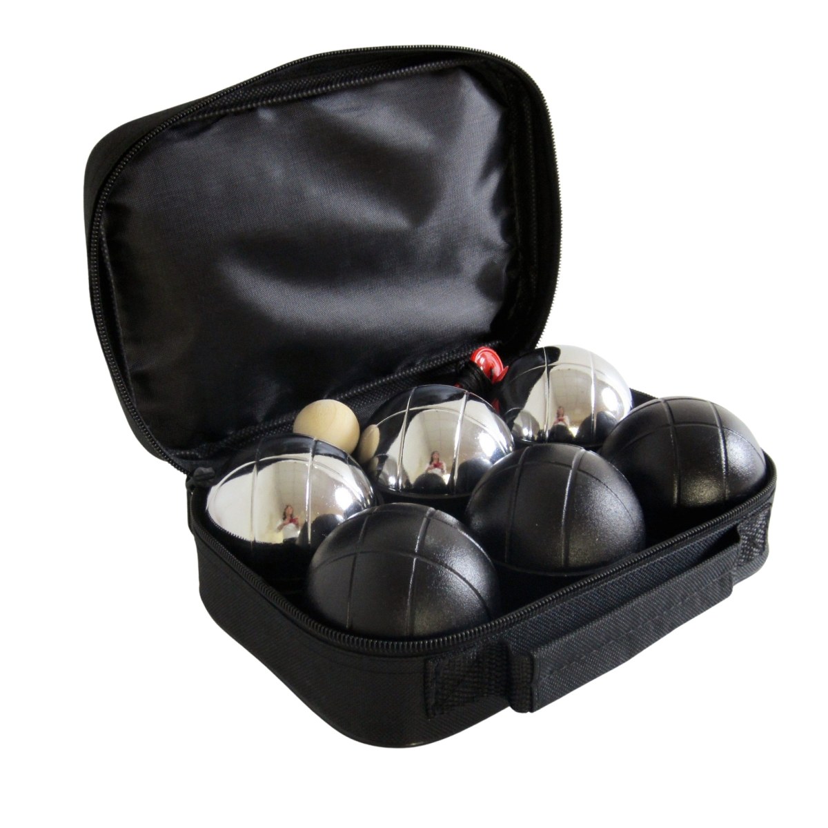 Petanque sada MASTER 6 chrómovaných a čiernych gulí obal nylon · záber 1