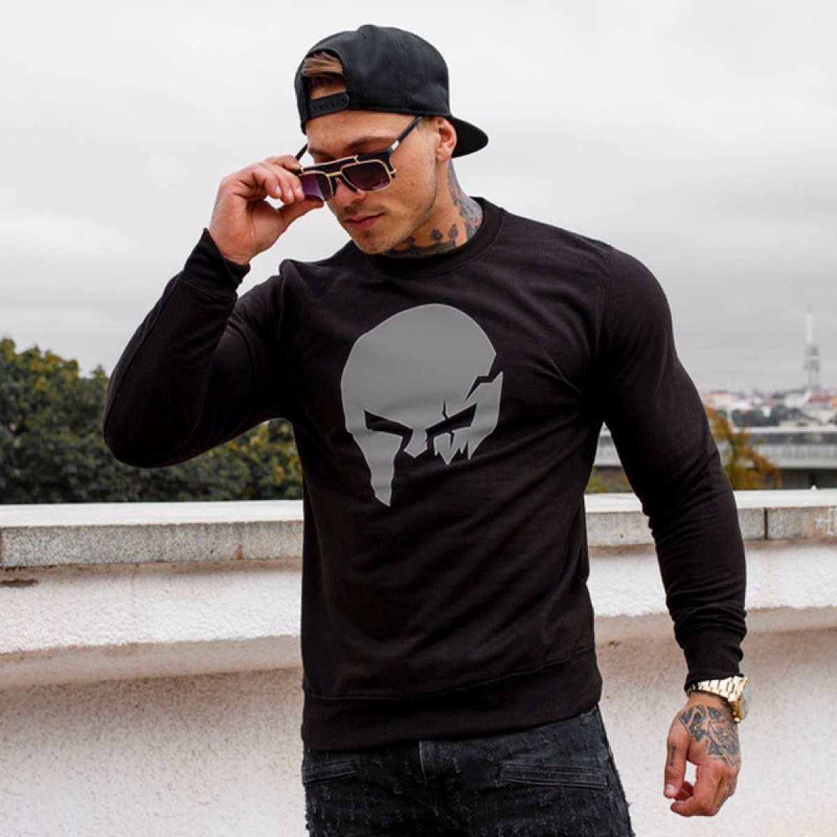 Mikina bez kapucne Iron Aesthetics SKULL, B&G · záber 2