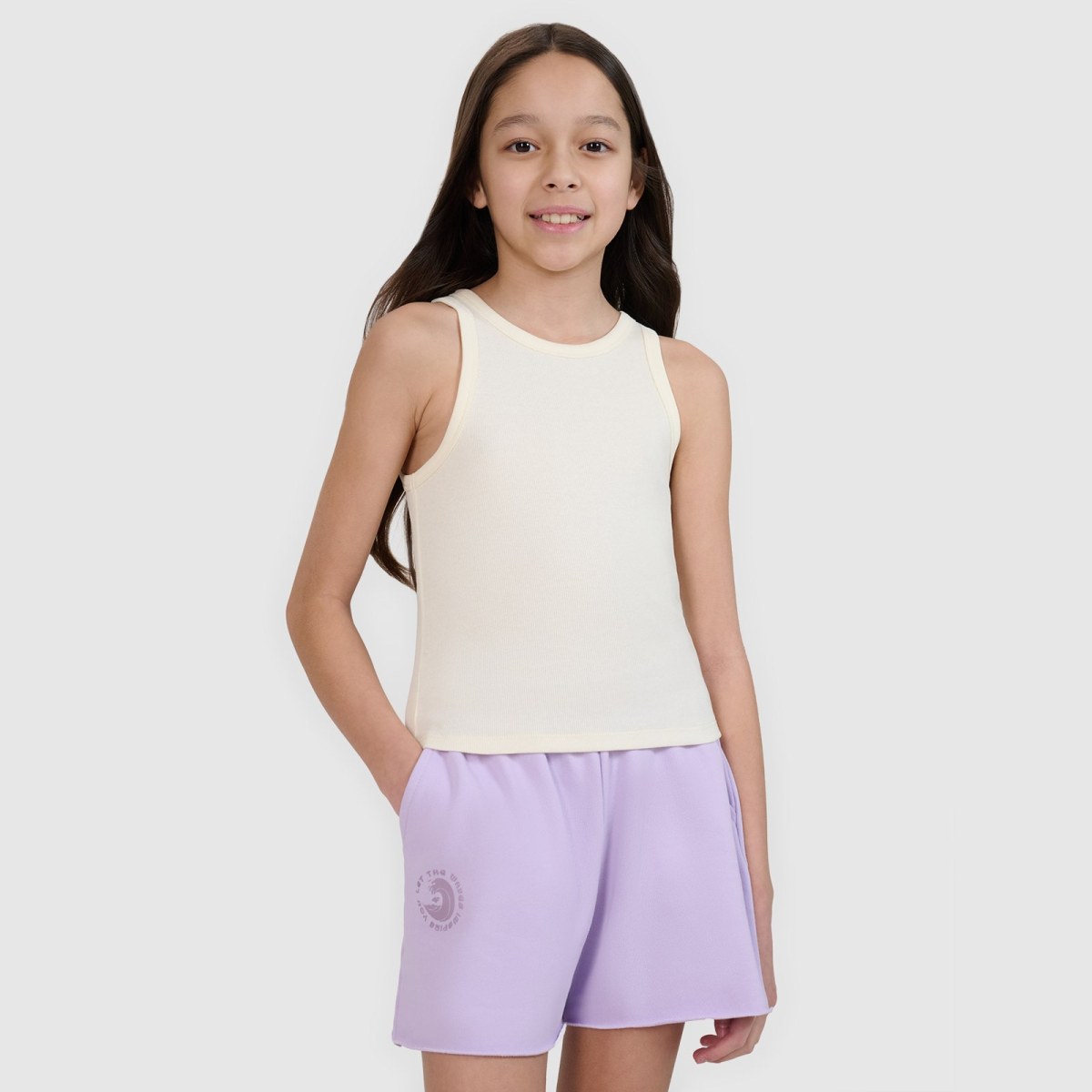 Dievčenský crop top slim z rebrovanej pleteniny - biely · záber 1