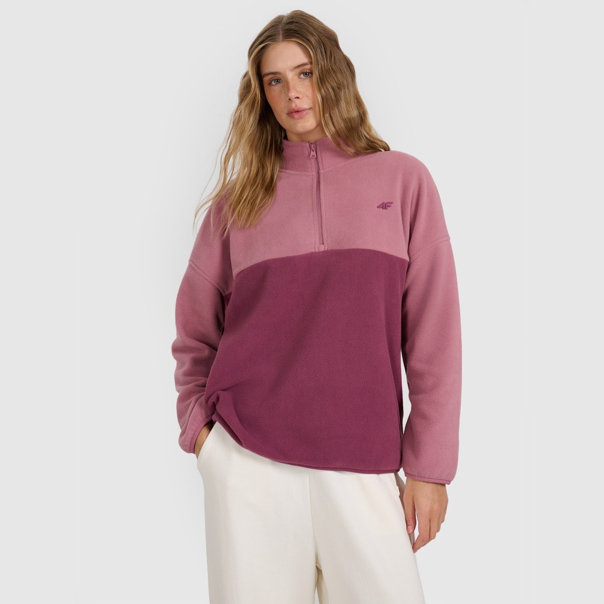 Dámska fleece s golierom regular - ružový · záber 1