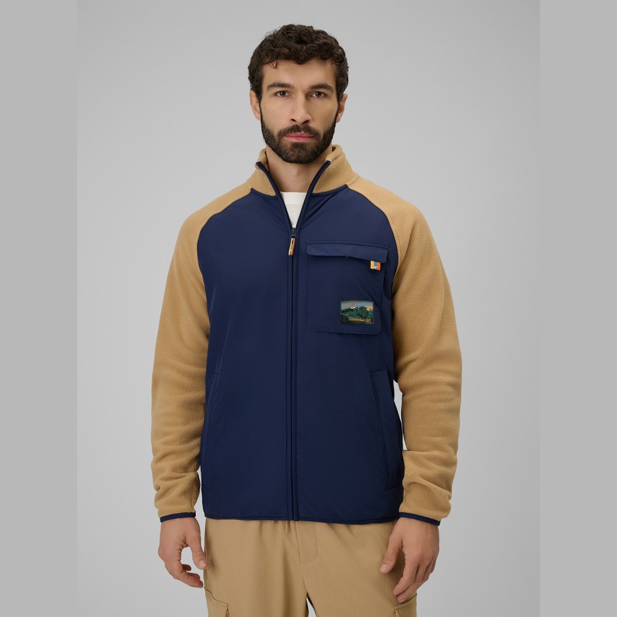 Fleecová bunda regular so stojákom pánska - béžová · záber 1