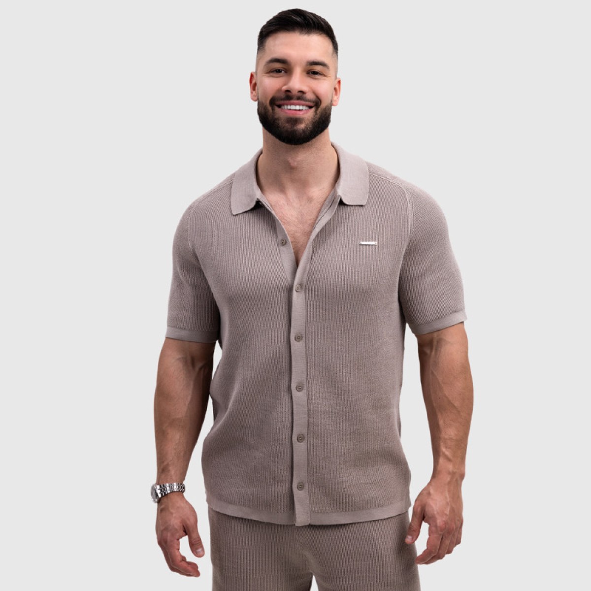 Pánska pletená súprava Iron Aesthetics Vibe, béžová · záber 2