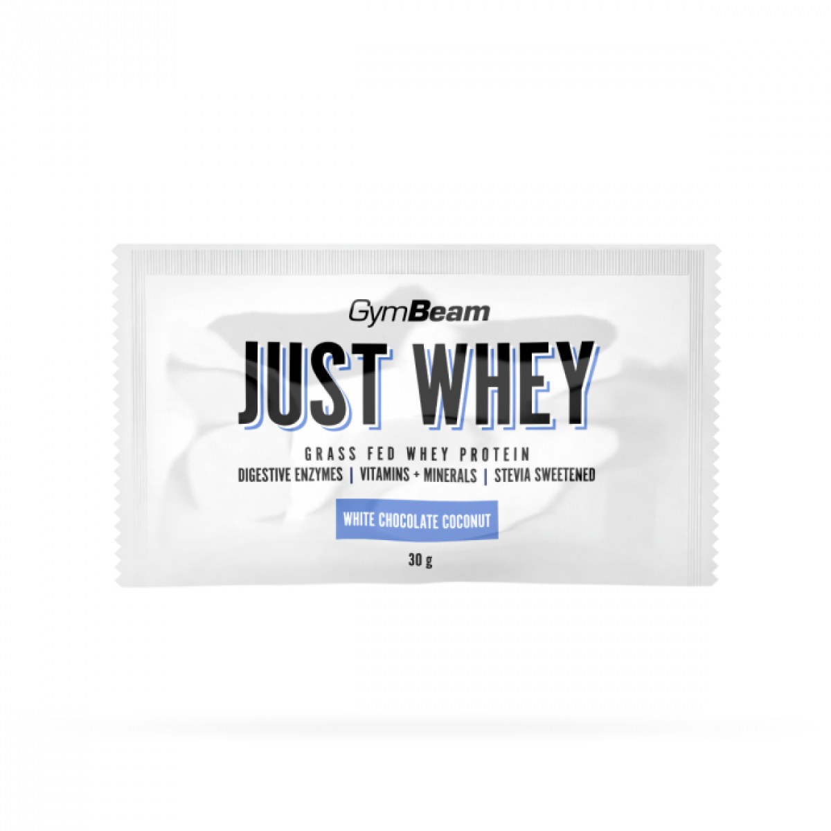 GymBeam Vzorka Just Whey biela čokoláda kokos · záber 1