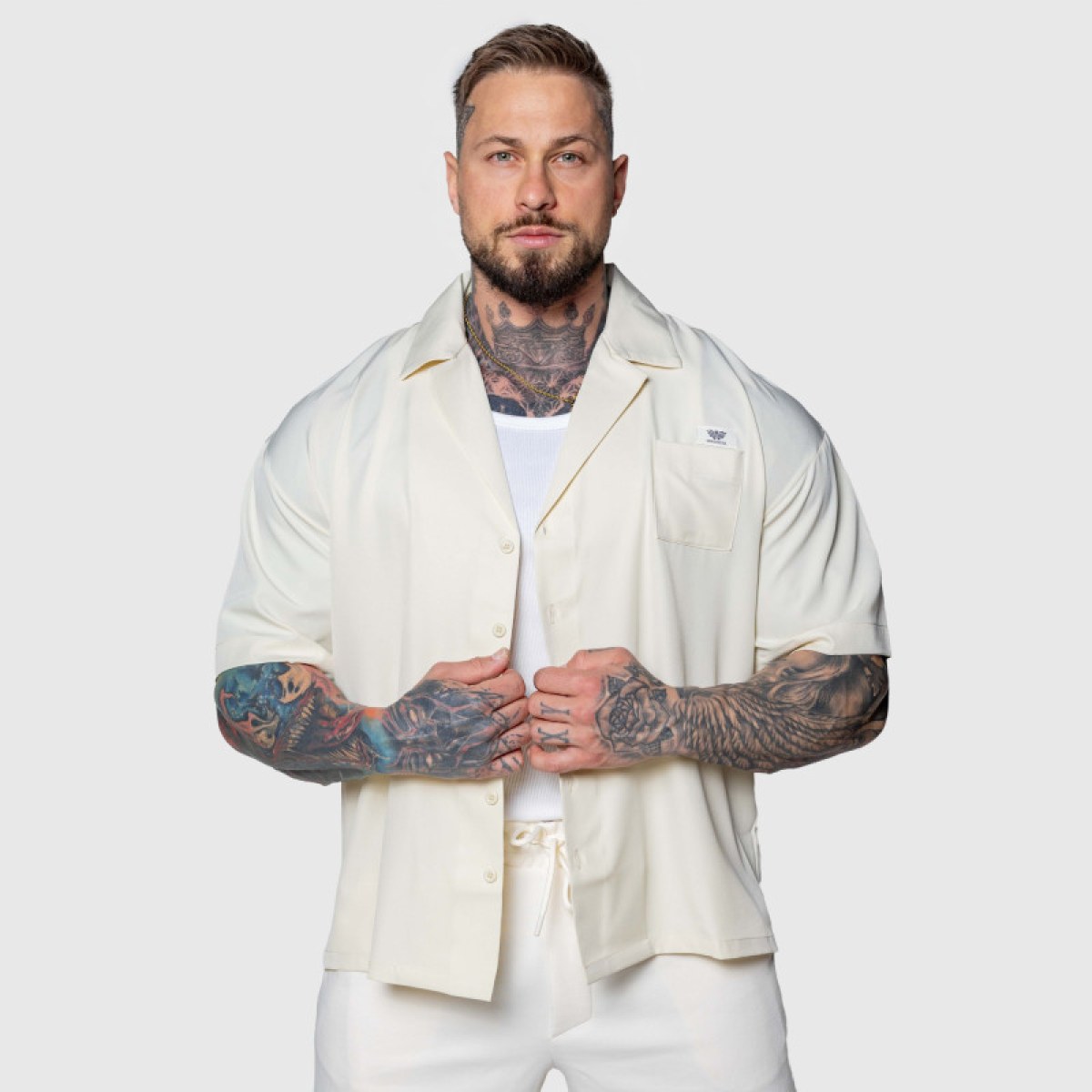 Oversized košeľa Iron Aesthetics Cuban, béžová · záber 5