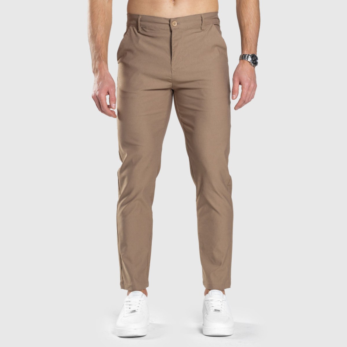 Strečové nohavice Iron Aesthetics Classy, hnedé · záber 4