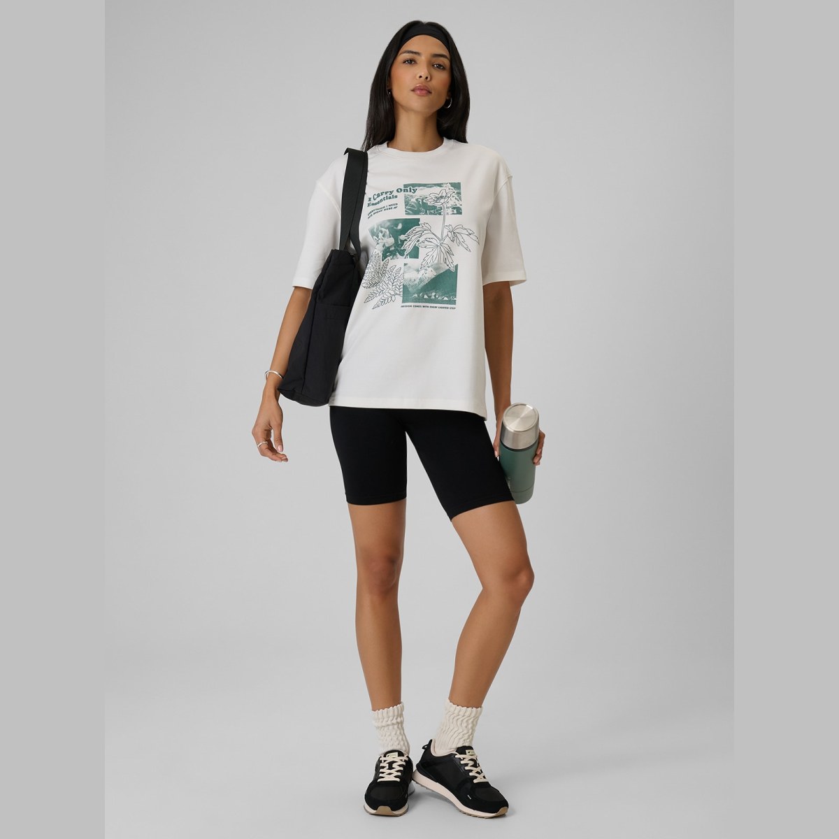 T-shirt loose s potlačou dámsky - biely · záber 2
