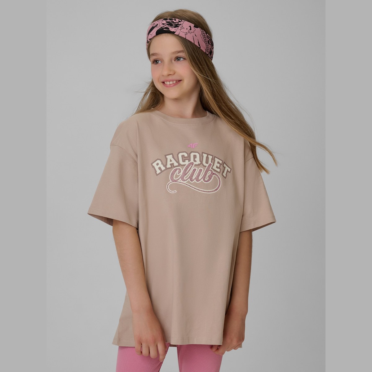 T-shirt oversize s potlačou dievčenský - béžový · záber 1