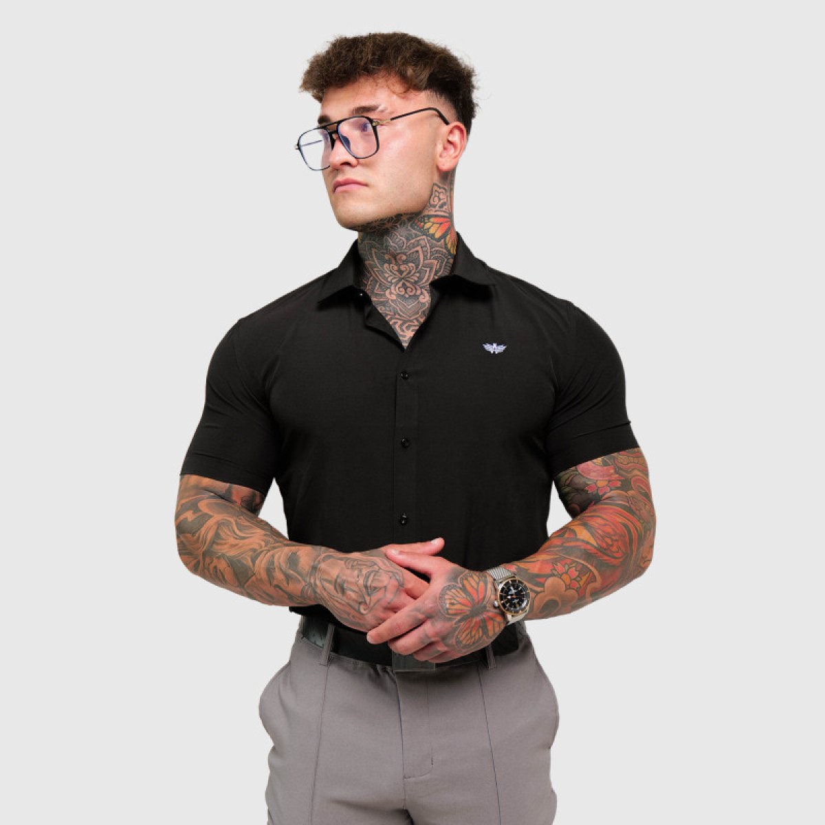 Strečová košeľa Iron Aesthetics Short Slim Stretch, čierna · záber 2