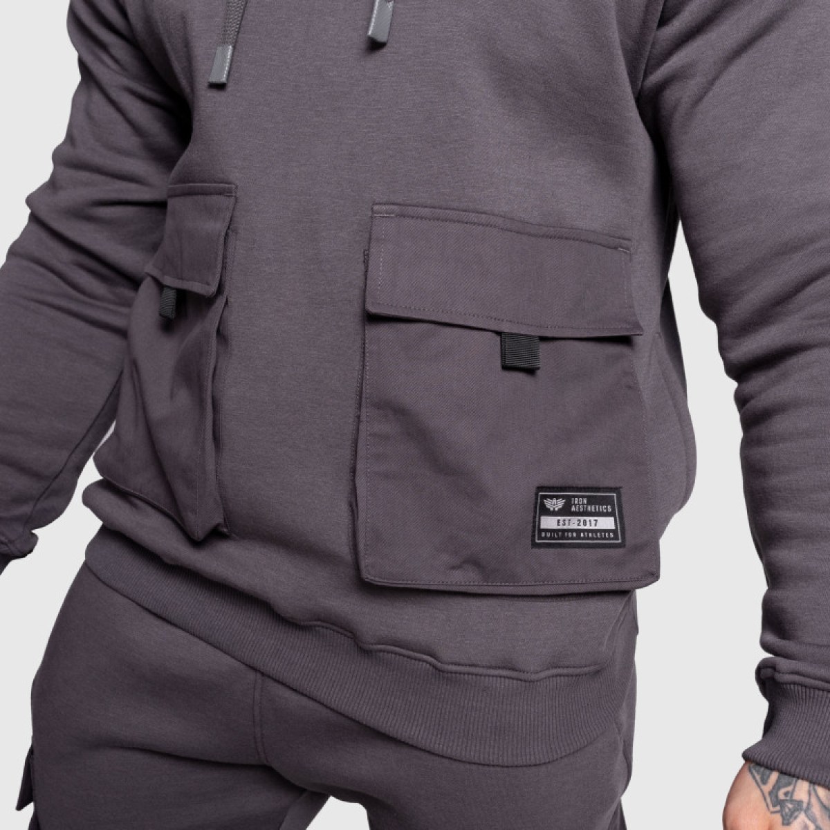 Mikina s kapucňou Iron Aesthetics Cargo Hoodie, tmavosivá · záber 5