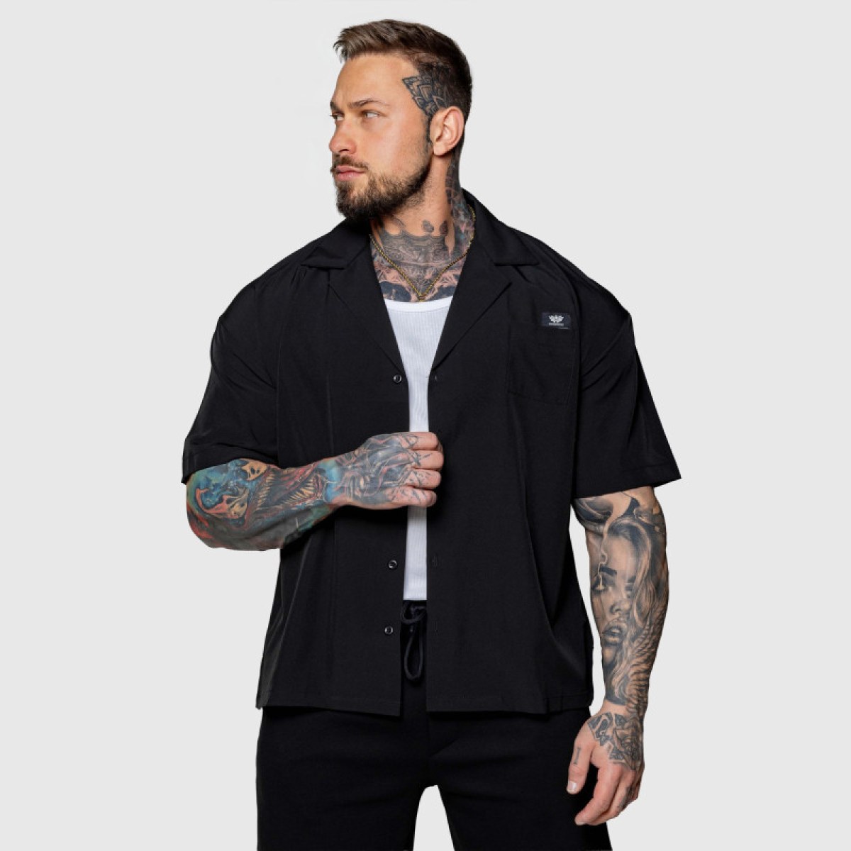 Oversized košeľa Iron Aesthetics Cuban, čierna · záber 5