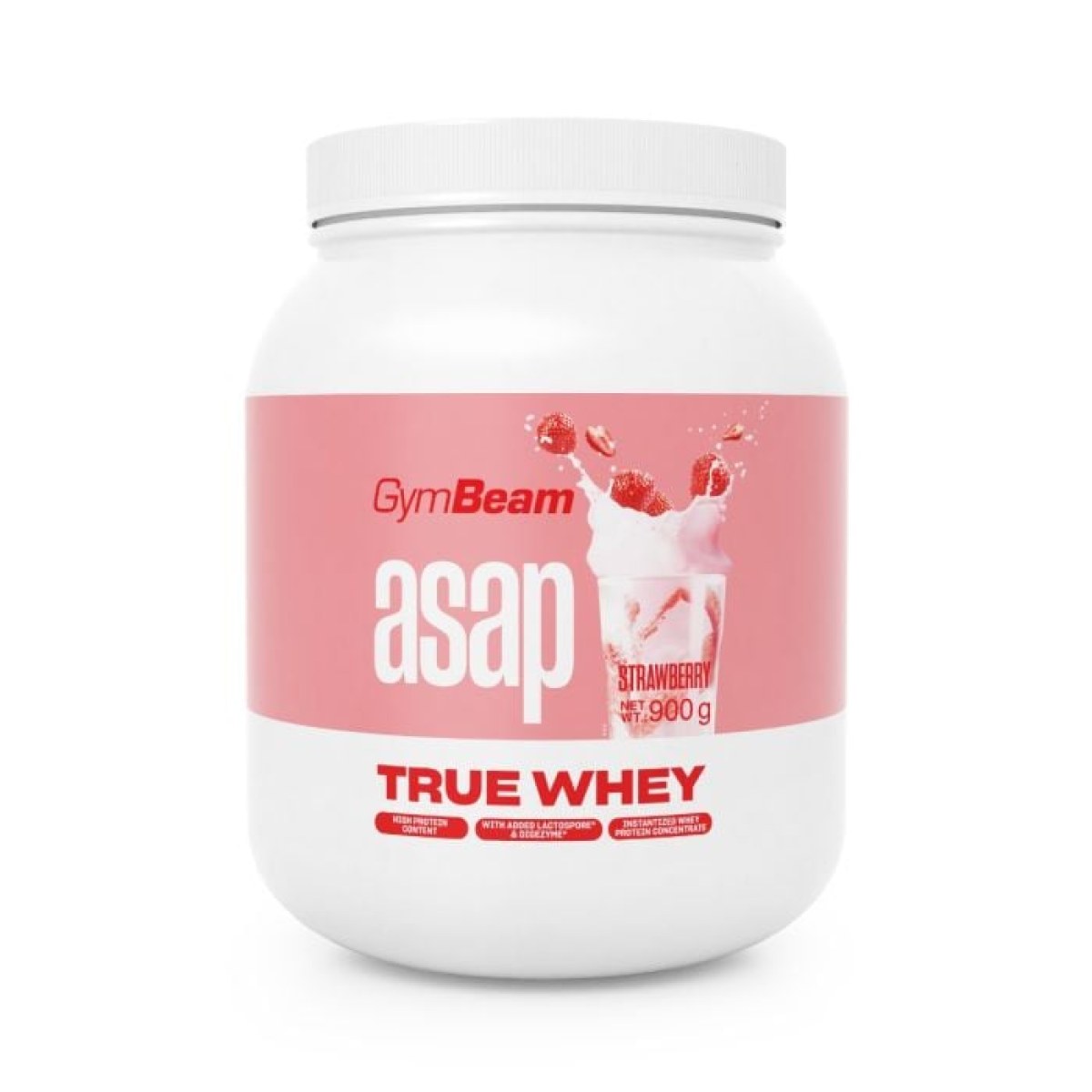 GymBeam ASAP True Whey jahoda - Príchuť: Jahoda | Hmotnosť: 0,9 kg | Balenie: 36 · záber 1