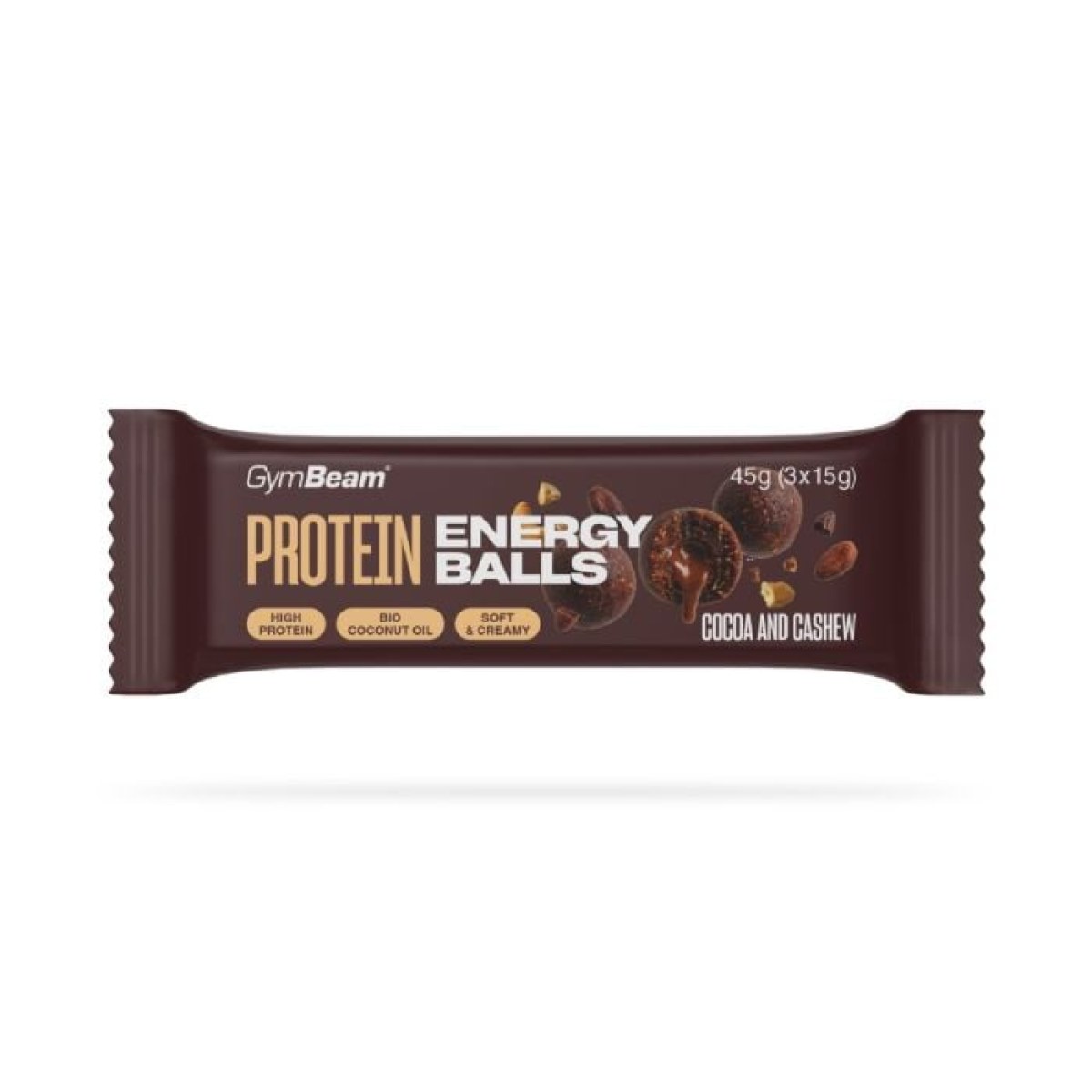 Protein energy balls - Gymbeam cocoa and cashew - Príchuť: Cocoa and cashew | Hmotnosť: 0,045 kg · záber 1