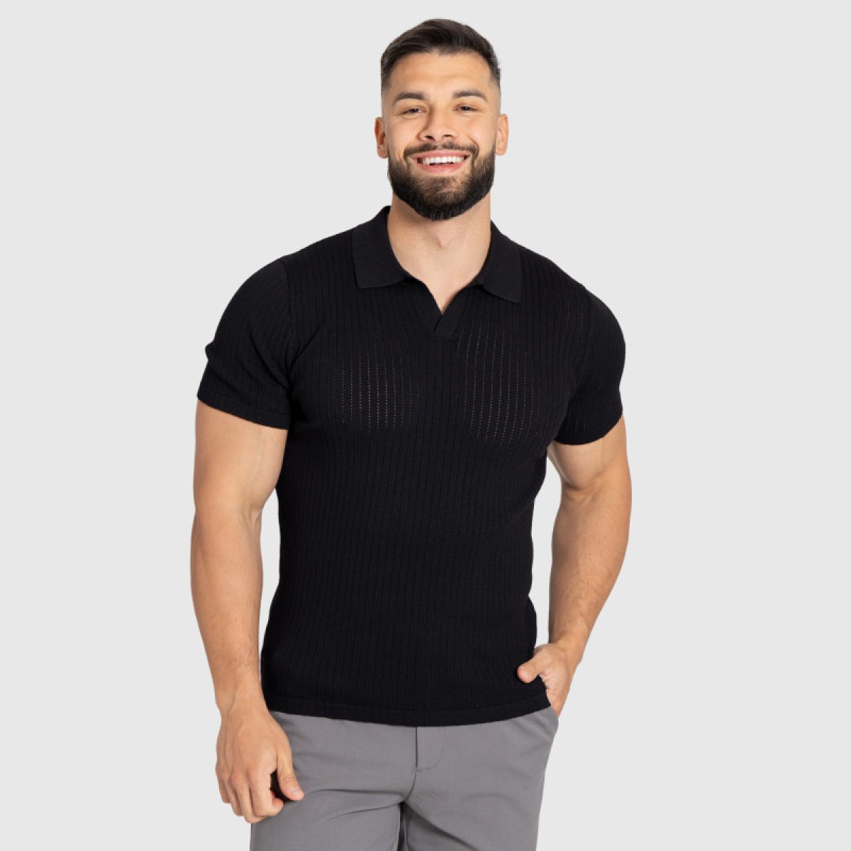 Pánske tričko Iron Aesthetics Polo Knit, čierne · záber 5