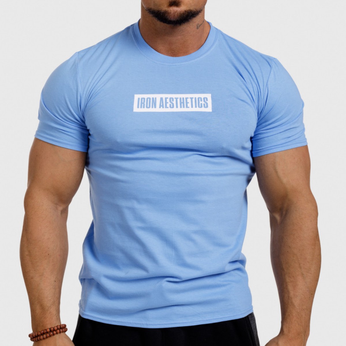 Pánske fitness tričko Iron Aesthetics Boxed, modré · záber 1