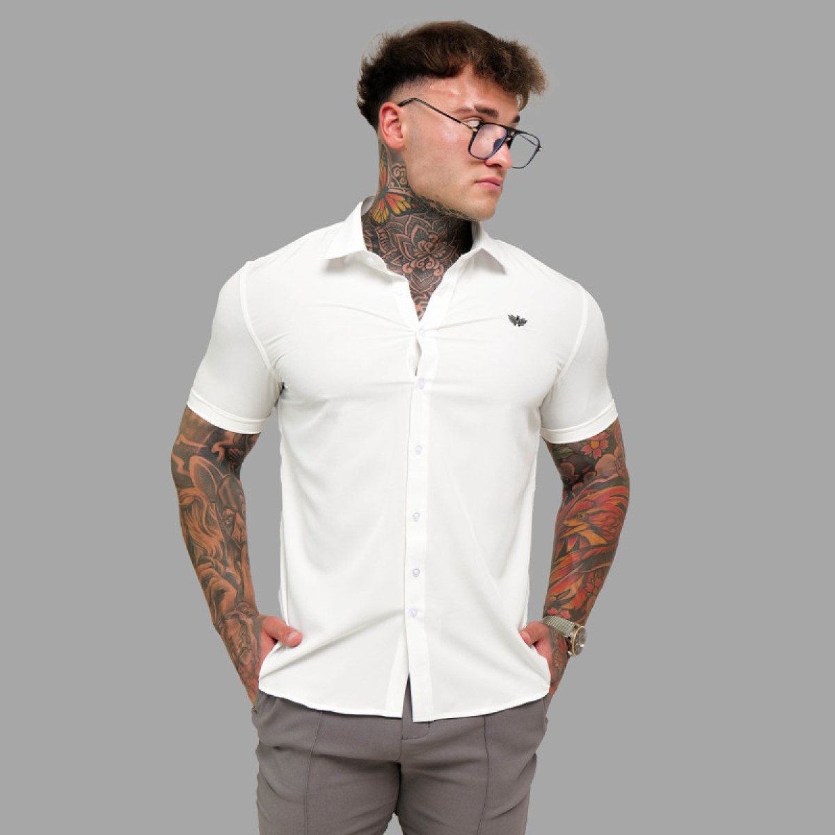 Strečová košeľa Iron Aesthetics Short Slim Stretch, natural · záber 5