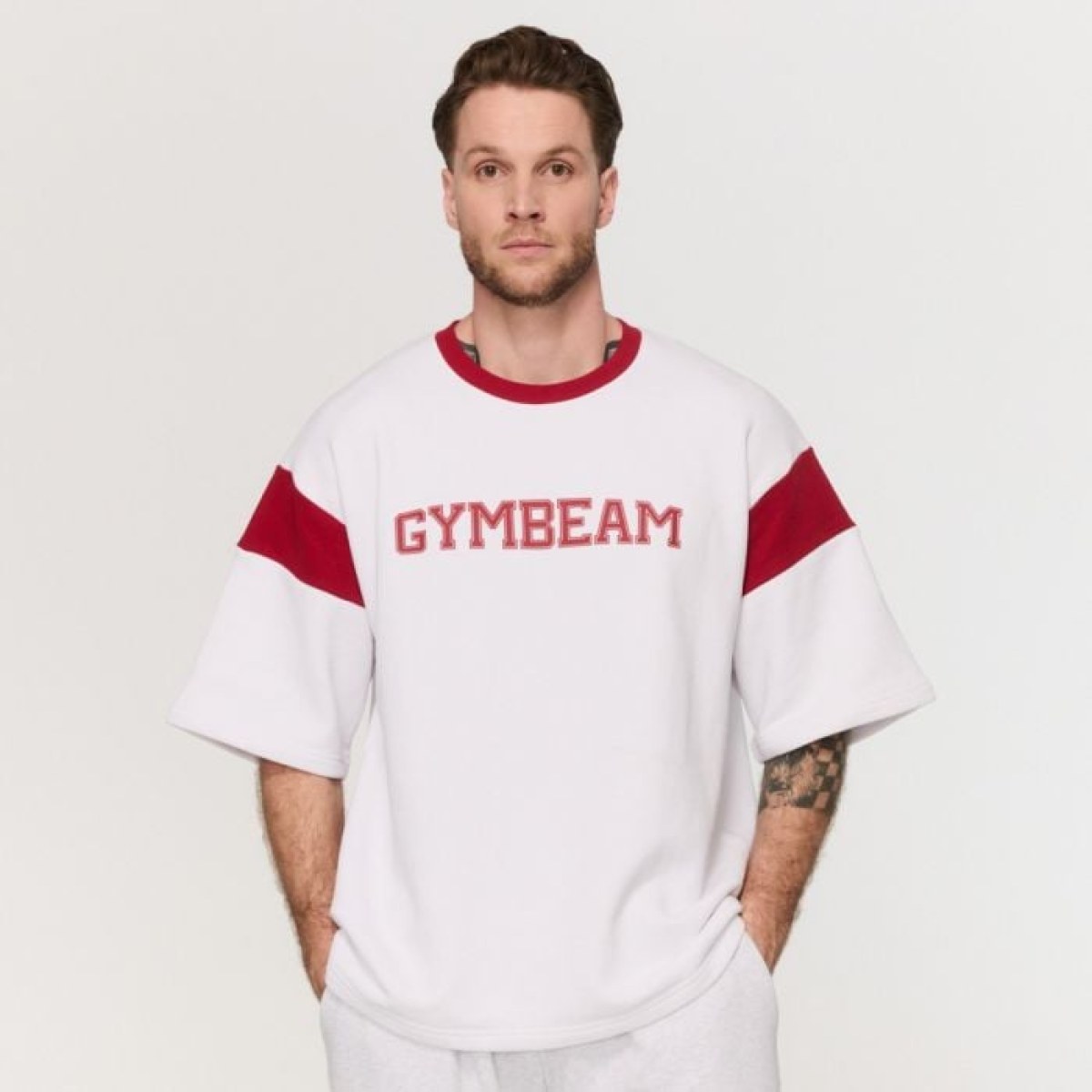 GymBeam Tričko Premium Heavyweight Varsity White L · záber 1