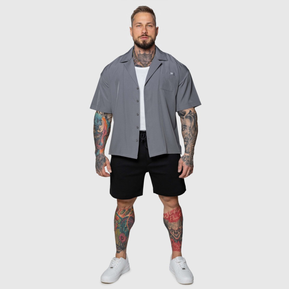 Oversized košeľa Iron Aesthetics Cuban, sivá · záber 5